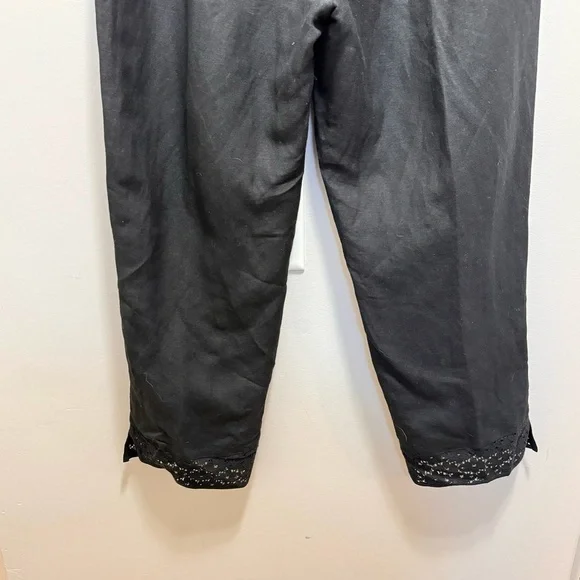 Rosanna Black High Rise Linen Cotton Cropped Pants Size 12 - Picture 7 of 12